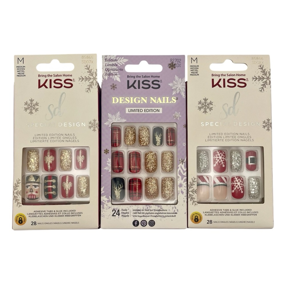 KISS Glue-On/Press-On Christmas Nails - Lot of 3